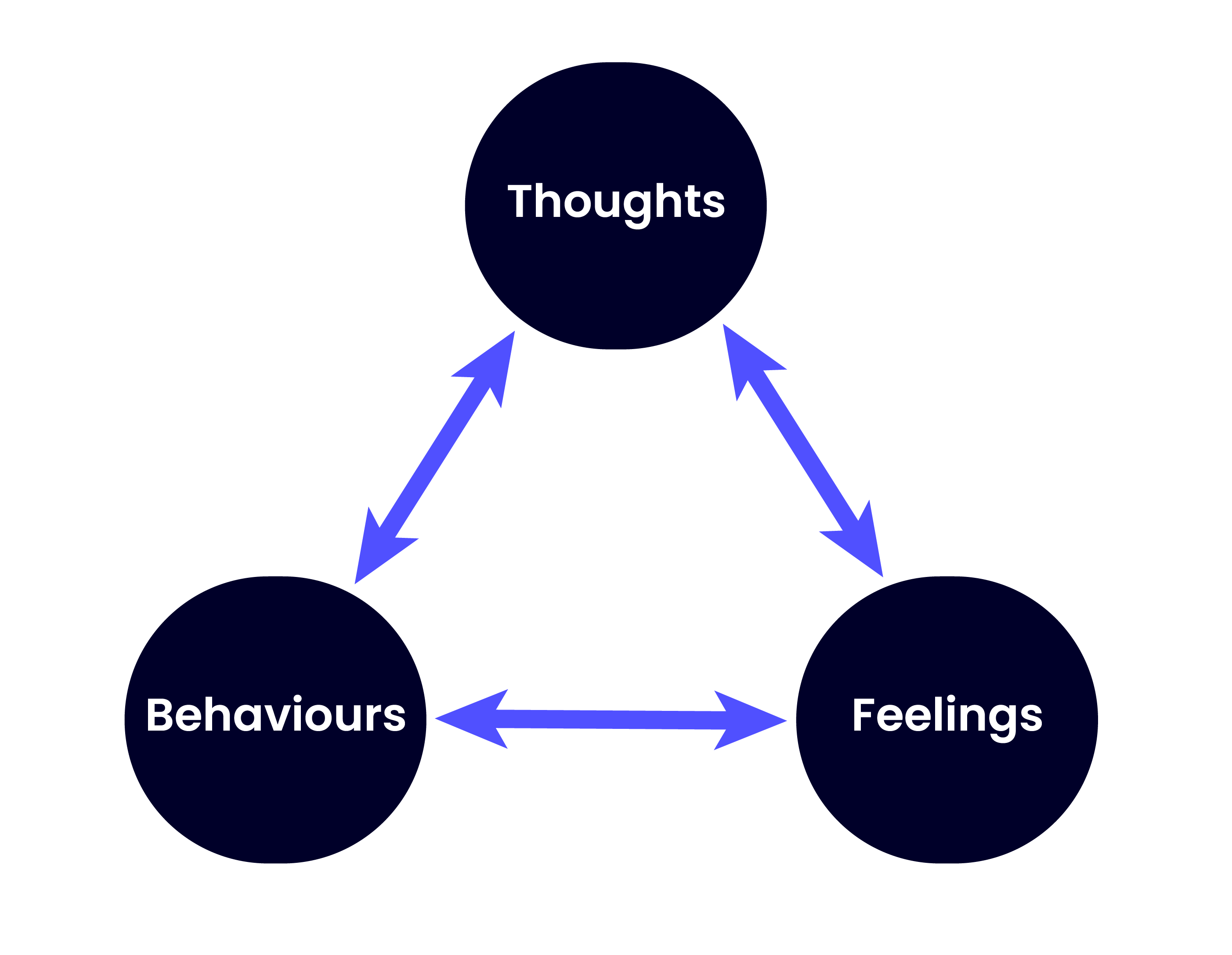 Interconnections between behaviours, thoughts and feelings.
